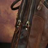 Men's Crazy Horse Leather Vintage Sling Bag — Handmade 3-Way Carry Chest / Shoulder / Backpack