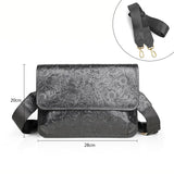 Men's Full Grain Leather Crossbody Bag, Handcrafted Embossed Floral Messenger Bag, Antique Leather Brown Purse