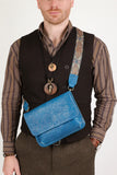 Men's Full Grain Leather Crossbody Bag, Handcrafted Embossed Floral Messenger Bag, Antique Leather Brown Purse