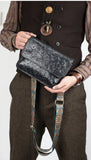 Men's Full Grain Leather Crossbody Bag, Handcrafted Embossed Floral Messenger Bag, Antique Leather Brown Purse