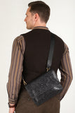 Men's Full Grain Leather Crossbody Bag, Handcrafted Embossed Floral Messenger Bag, Antique Leather Brown Purse