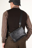 Men's Full Grain Leather Crossbody Bag, Handcrafted Embossed Floral Messenger Bag, Antique Leather Brown Purse