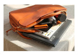 Men's Full Grain Leather Briefcase | Handmade Vintage Vegetable-Tanned Business Laptop Bag with trolley sleeve