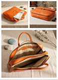 Men's Full Grain Leather Briefcase | Handmade Vintage Vegetable-Tanned Business Laptop Bag with trolley sleeve