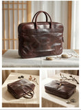 Men's Full Grain Leather Briefcase | Handmade Vintage Vegetable-Tanned Business Laptop Bag with trolley sleeve
