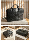 Men's Full Grain Leather Briefcase | Handmade Vintage Vegetable-Tanned Business Laptop Bag with trolley sleeve