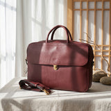 Men's Full Grain Leather Briefcase | Handmade Vintage Vegetable-Tanned Business Laptop Bag with trolley sleeve