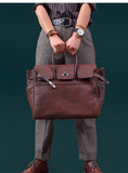 Men's Full Grain Leather Briefcase | Large Business Laptop Bag with Turn-Lock Flap
