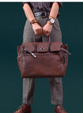 Men's Full Grain Leather Briefcase | Large Business Laptop Bag with Turn-Lock Flap