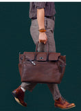 Men's Full Grain Leather Briefcase | Large Business Laptop Bag with Turn-Lock Flap