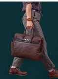 Men's Full Grain Leather Briefcase | Large Business Laptop Bag with Turn-Lock Flap