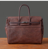 Men's Full Grain Leather Briefcase | Large Business Laptop Bag with Turn-Lock Flap