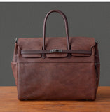 Men's Full Grain Leather Briefcase | Large Business Laptop Bag with Turn-Lock Flap