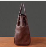 Men's Full Grain Leather Briefcase | Large Business Laptop Bag with Turn-Lock Flap