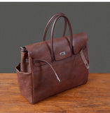 Men's Full Grain Leather Briefcase | Large Business Laptop Bag with Turn-Lock Flap