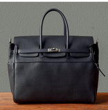 Men's Full Grain Leather Briefcase | Large Business Laptop Bag with Turn-Lock Flap