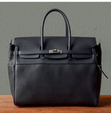 Men's Full Grain Leather Briefcase | Large Business Laptop Bag with Turn-Lock Flap