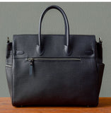 Men's Full Grain Leather Briefcase | Large Business Laptop Bag with Turn-Lock Flap