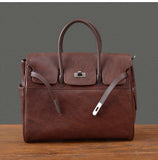 Men's Full Grain Leather Briefcase | Large Business Laptop Bag with Turn-Lock Flap
