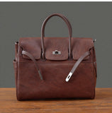 Men's Full Grain Leather Briefcase | Large Business Laptop Bag with Turn-Lock Flap