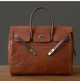 Men's Full Grain Leather Briefcase | Large Business Laptop Bag with Turn-Lock Flap