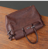 Men's Full Grain Leather Briefcase | Large Business Laptop Bag with Turn-Lock Flap