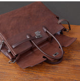 Men's Full Grain Leather Briefcase | Large Business Laptop Bag with Turn-Lock Flap