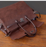 Men's Full Grain Leather Briefcase | Large Business Laptop Bag with Turn-Lock Flap
