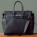 Men's Full Grain Leather Briefcase | Large Business Laptop Bag with Turn-Lock Flap