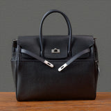 Men's Full Grain Leather Briefcase | Large Business Laptop Bag with Turn-Lock Flap