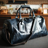 Men’s Full Grain Leather Travel Duffel, Large Crazy Horse Leather Carry-On Bag for Business, Leather Weekender, Camping & Short Trips