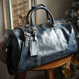 Men’s Full Grain Leather Travel Duffel, Large Crazy Horse Leather Carry-On Bag for Business, Leather Weekender, Camping & Short Trips