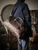 Men’s Full Grain Leather Travel Duffel, Large Crazy Horse Leather Carry-On Bag for Business, Leather Weekender, Camping & Short Trips