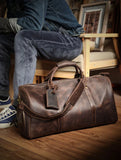 Men’s Full Grain Leather Travel Duffel, Large Crazy Horse Leather Carry-On Bag for Business, Leather Weekender, Camping & Short Trips