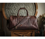 Men’s Full Grain Leather Travel Duffel, Large Crazy Horse Leather Carry-On Bag for Business, Leather Weekender, Camping & Short Trips