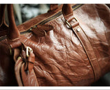 Men’s Full Grain Leather Travel Duffel, Large Crazy Horse Leather Carry-On Bag for Business, Leather Weekender, Camping & Short Trips