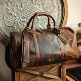 Men’s Full Grain Leather Travel Duffel, Large Crazy Horse Leather Carry-On Bag for Business, Leather Weekender, Camping & Short Trips