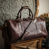 Men’s Full Grain Leather Travel Duffel, Large Crazy Horse Leather Carry-On Bag for Business, Leather Weekender, Camping & Short Trips
