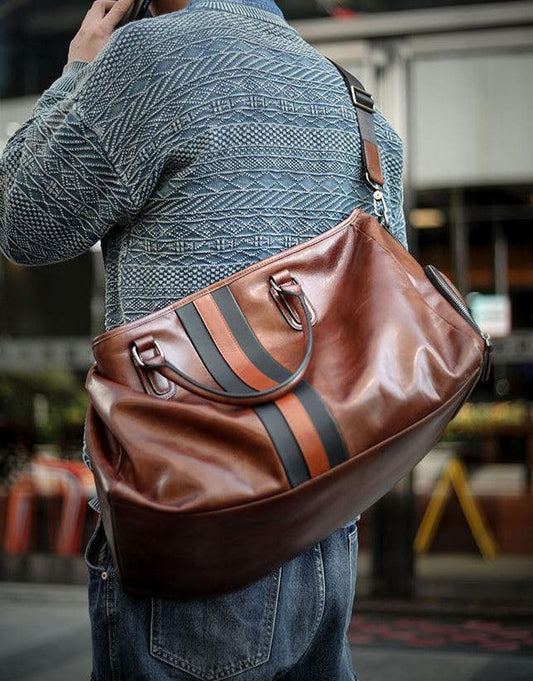 Men’s Italian Full Grain Leather Weekender Travel Bag, Handcrafted Large Overnight Duffle Bag for Business, Weekend Getaway, Gym, Carry-On, and Short Trips