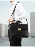 Men's Leather Briefcase with Combination Lock | Oversized Business Laptop Bag