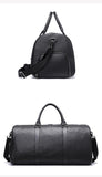 Men's Leather Travel Duffel Bag - Grain Leather Gym Bag with Shoe Compartment, Handheld and Crossbody Carry, Large Weekender Bag