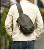 Men's Vintage Full-Grain Leather Sling Bag, Handmade Casual Large Crossbody Chest Pack, Convertible Backpack