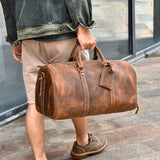 Men's or Women's Crossbody Bag Travelling, Premium Leather Travel Duffel Bag | Carry-All Duffel - Handcrafted Waterproof Gym Carry-On with Shoe Compartment