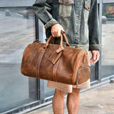 Men's or Women's Crossbody Bag Travelling, Premium Leather Travel Duffel Bag | Carry-All Duffel - Handcrafted Waterproof Gym Carry-On with Shoe Compartment
