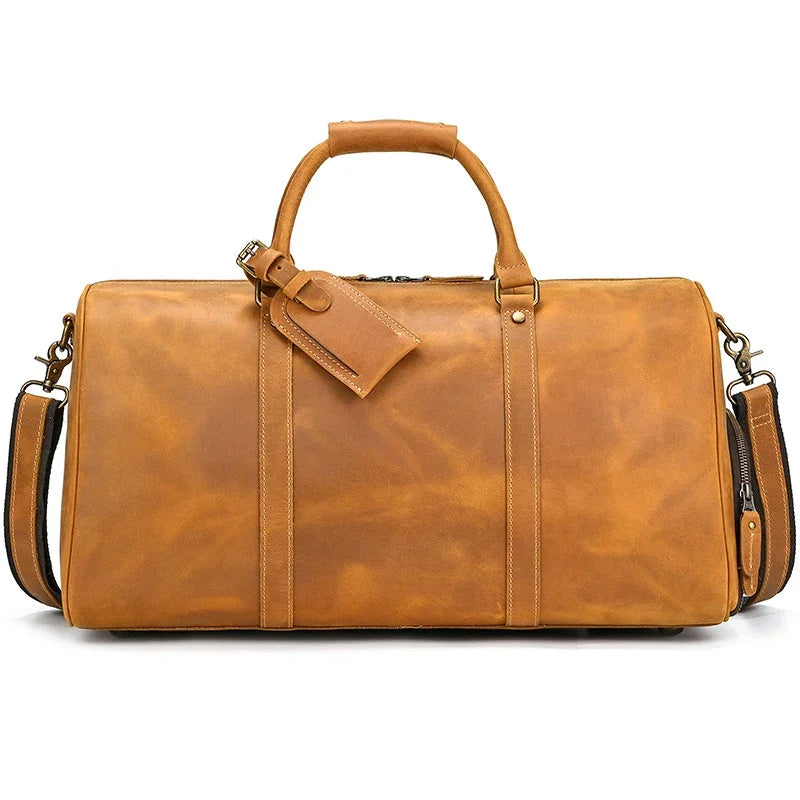 Men's or Women's Crossbody Bag Travelling, Premium Leather Travel Duffel Bag | Carry-All Duffel - Handcrafted Waterproof Gym Carry-On with Shoe Compartment Tan Brown