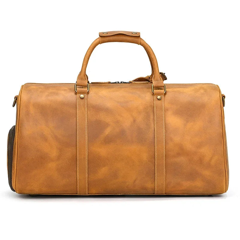 Men's or Women's Crossbody Bag Travelling, Premium Leather Travel Duffel Bag | Carry-All Duffel - Handcrafted Waterproof Gym Carry-On with Shoe Compartment Tan Brown