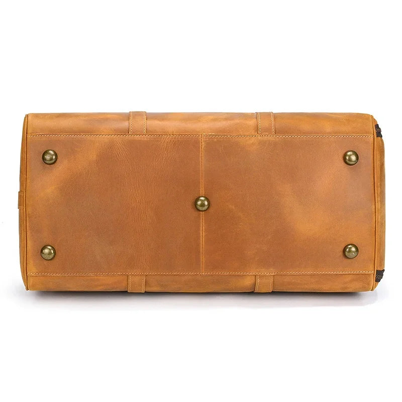 Men's or Women's Crossbody Bag Travelling, Premium Leather Travel Duffel Bag | Carry-All Duffel - Handcrafted Waterproof Gym Carry-On with Shoe Compartment Tan Brown