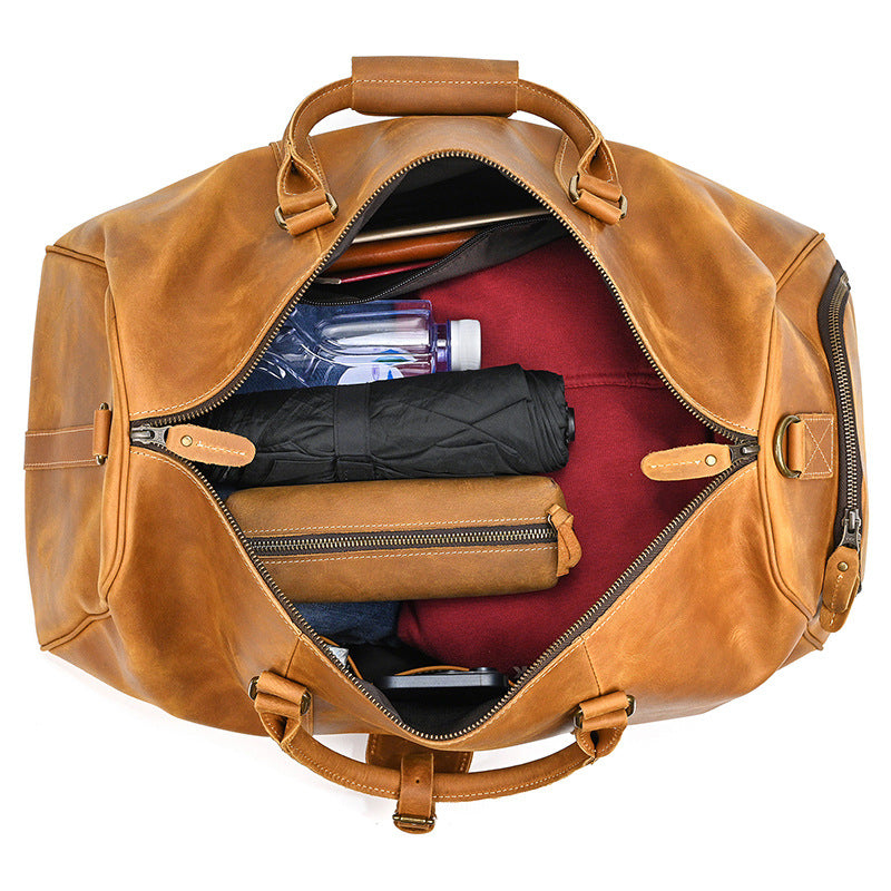 Men's or Women's Crossbody Bag Travelling, Premium Leather Travel Duffel Bag | Carry-All Duffel - Handcrafted Waterproof Gym Carry-On with Shoe Compartment Tan Brown