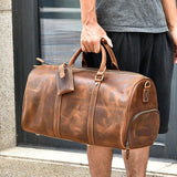 Men's or Women's Crossbody Bag Travelling, Premium Leather Travel Duffel Bag | Carry-All Duffel - Handcrafted Waterproof Gym Carry-On with Shoe Compartment