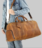 Men's or Women's Crossbody Bag Travelling, Premium Leather Travel Duffel Bag | Carry-All Duffel - Handcrafted Waterproof Gym Carry-On with Shoe Compartment Tan Brown